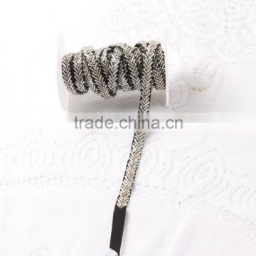 Classic style gunmetal glass tube beaded sew on black ribbon lace trimming