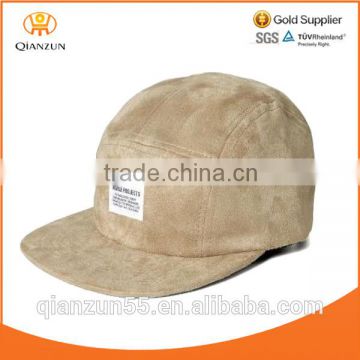brown khaki colour suede 5 panel custom cap custom woven lable camp blank full suede 5 panel cap