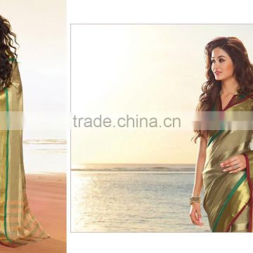 Fantastic Green Shaded Saree With MultiColered Bordered Royal Drapes Cotton Blends Designer Sarees