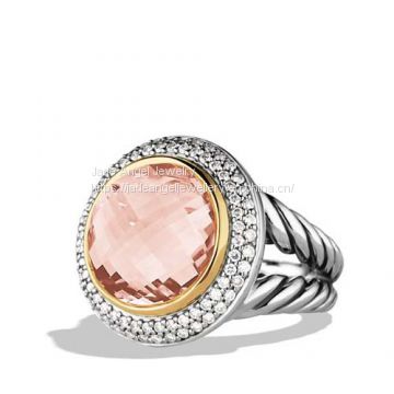 Sterling Silver Women 14mm Cerise Ring with Morganite, Diamonds and Rose Gold Plated