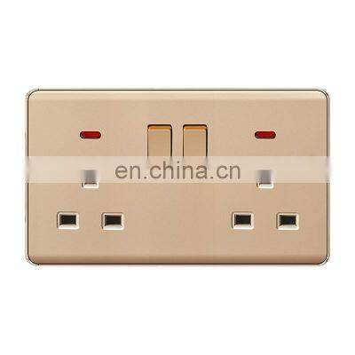 UK Standard Double 3 pin Wall Socket With Switch 146*86mm Flame Retardant PC Panel Socket and Switch Electrical With LED Light