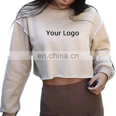 Custom Logo Casual Loose Sweatshirt Women Fashion Long Sleeve Sports Wear Crop Top Women's Pullover Shirt Fitness Yoga Clothing