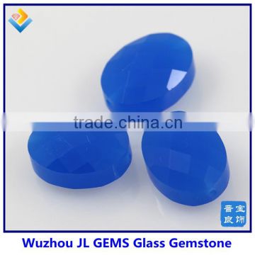 Synthetic Oval Double Facet Cut Milky Blue Glass Beads Cheap Price