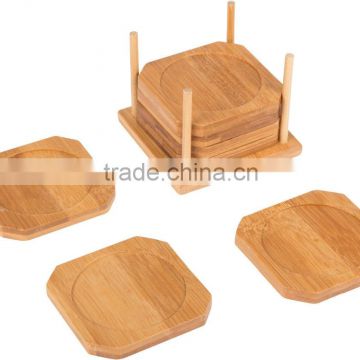 100% Natural Bamboo Coaster Set of 7 in Holder tea coffee cup coaster set, cup mat set
