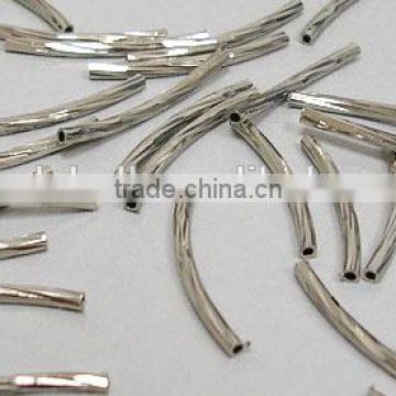 Iron Curved Tube Beads, Platinum Color, 2mm in diameter, 20mm long, hole: 1mm(EC0572x20mm)