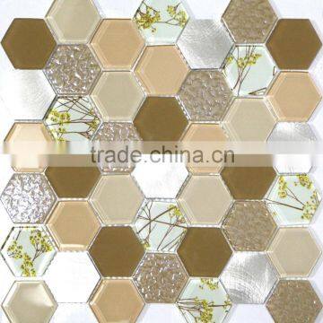 New! glass mosaic,hexagonal mosaic ,aluminium mosaic HH5614