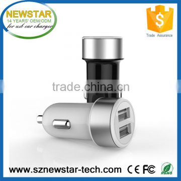 Universal car charger with metal frame and high speed smart output 4.8A
