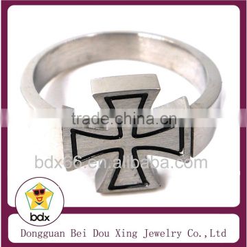 Gothic Style Religious Jewelry Men's Stainless Steel Black Enamel Hip Hop Jesus Rings with Cross Religious Letters Jewlery