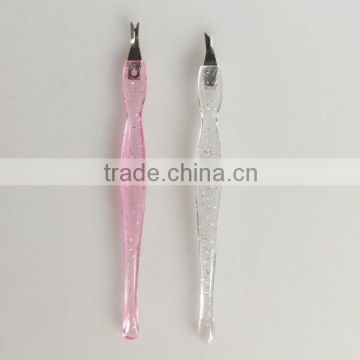 Wholesale metal cuticle trimmer and pusher with plastic handle durable plastic callus remover nail trimmer supplier