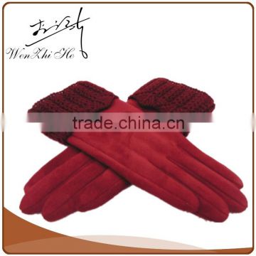 Cheap Red Faux Suede Mittens With Woolen Yarn