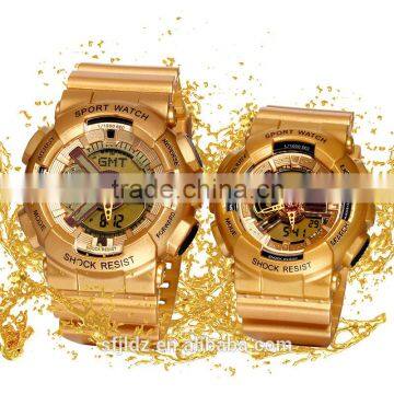 2016 fashional all gold cool multifunctiion sports couple watch