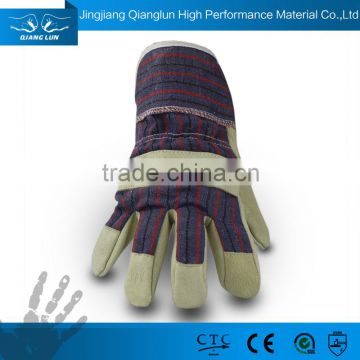 Cheap canvas pigskin leather hand work gloves