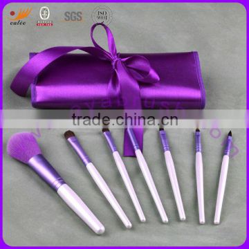 7-piece Shining Purple Cosmetic Brush set with Al-ferrule and Wooden Handle, MOQ and OEM Orders are Accepted