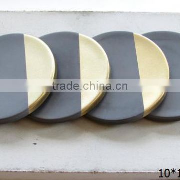 set of four gold paiting gray concrete coasters set