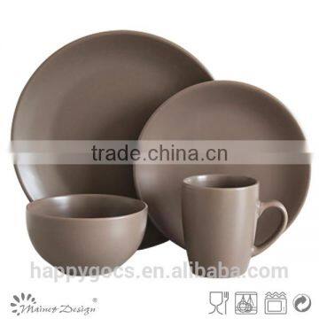 Ceramic Round Shape 16PCS dinnerware Brown Color