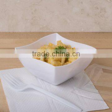 CHIC Plastic Wavy 8 oz white square Bowl with lid for sale,OEM plastic Wavy white square lunch bowl 8 oz wholesale