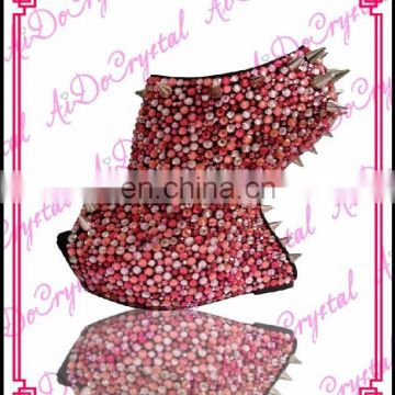 Aidocrystal handmade unique open toe high heel red rivet crystal wedge for lady