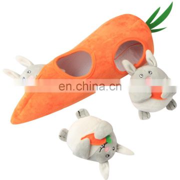 china supplier funny squeaky pet toy hide and seek carrot house srabbit toy set