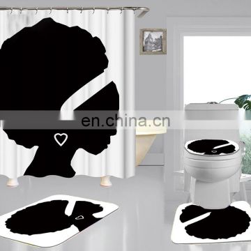 African american woman printing shower curtain with set