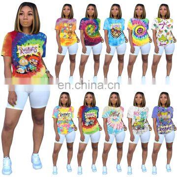 Hot selling 2020 new arrival Women's Casual fashion cartoon placement full body printed short sleeve t shirts