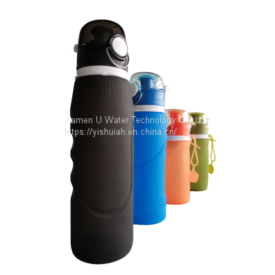 750ml Personal Foldable Silicone Sport outdoor water filter Bottle BPA Free