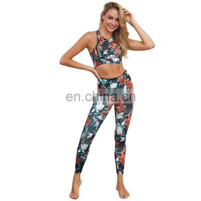 New flower printing fitness gym pants set sports bra yoga activewear dropshipping jogging suits workout clothes for women
