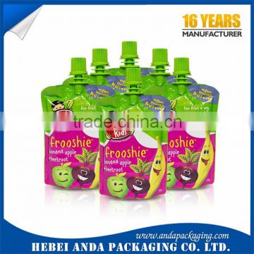 Stand up juice liquid packaging plastic bag with spout