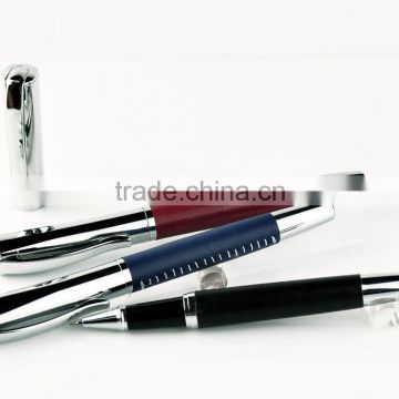 Free sample metal PU leather roller pen,High quality Low price leather barrel advertising promotional pen