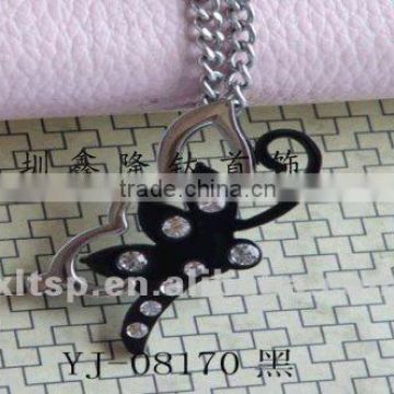 TC13 316L Stainless Steel Crystal Black Butterfly Pendant