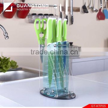 7 pcs color double injection soft touch handle kitchen knife set TPR handle knife set with acrylic stand