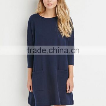 2016 experienced chinese factory wholesale high quality plain long sleeve round neck women dress on alibaba