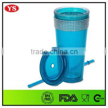 Plastic Material and Mugs Drinkware plastic double wall cup with screw lid and straw