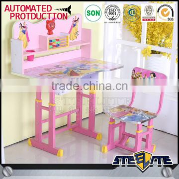 Nursery school furniture children desk and chair study table for kids cartoon picture metal kid table