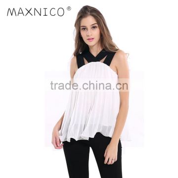 Maxnegio new fashion black strap sleeveless chiffon blouse ladies tops latest design