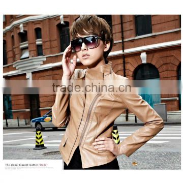 Inclined zipper PU casual jacket black and yellow