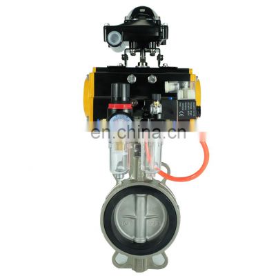 DKV Air Control Wafer Type Butterfly Valve Double Acting ss304 FRL solenoid positioner Pneumatic Butterfly Valve