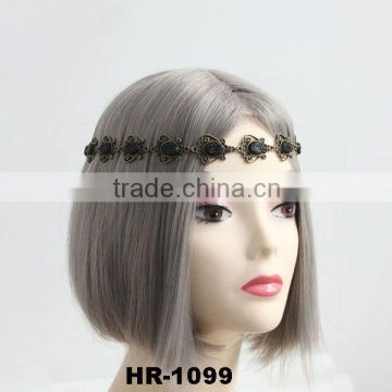 Handmade Retro Elegant Black Crystal Elastic Stretchy Hair Band Headband