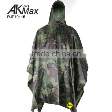 Military Waterproof Rain Poncho Hooded 100% Polyester with PVC Coating Material Camo Rain Poncho