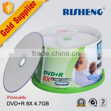 RISENG 8x 4.7GB 120MINs blank dvd in bulk printable/8x cdr 16x cdr dvd printable/blank dvds cakebox package