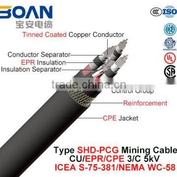 Type Shd-Pcg AWG 1/0 mining cable Cu/Epr/CPE 3/C 5kv ICEA S-75-381