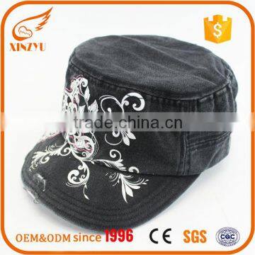 Custom 3d embroidery black printed promotion capmilitary caps hats flat army