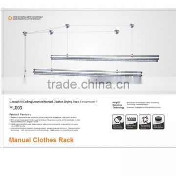 Coaxial Straight Handle Metal Ceiling Manual Clothes Drying Rack Liftable Hanger