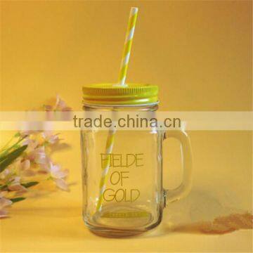 Attractive Glass Mason jar with handle and lid