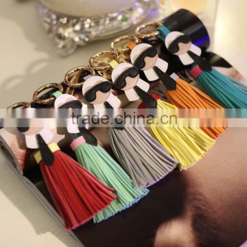 New Arrival High Quality Multicolor PU Leather Tassel Keychain Monster Key Chain Car Key Ring Women Bag Accessories