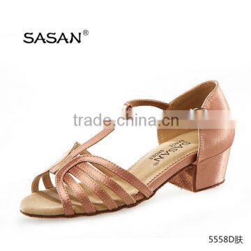 Beige Satin Low Heel Dancing Shoes T Strap