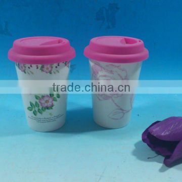 porcelain double wall mug with silicone lid