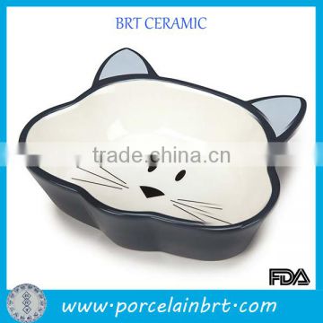 Cat head ceramic food bowl pet dish