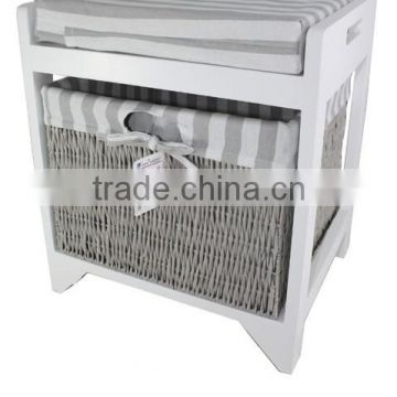 Gray paulownia wood chest with cushion and paper rope baskets