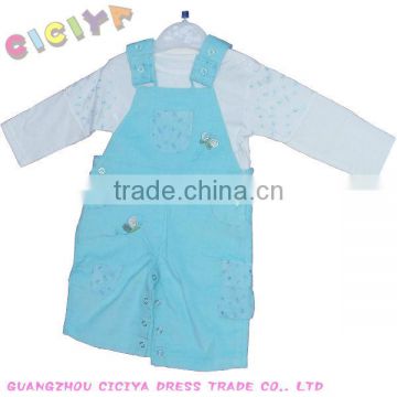 Custom boutique lovey baby girls 2pcs suit L/S top and overalls cute styled baby girls clothing set