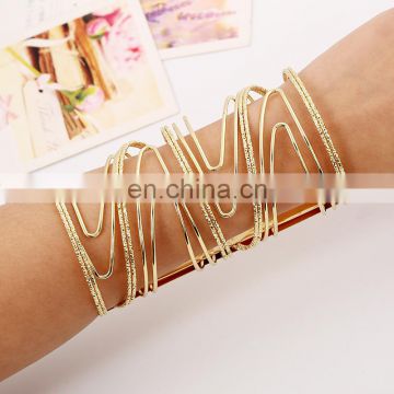Gold Plated Luxury Design Women Bangles Europe Style Long Metal Cuff Simple Bracelets & Bangle For Women